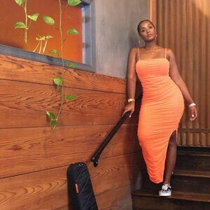 Orange stretch mesh dress